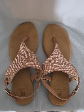 White Mountain Rose Gold Rhinestone T-Strap Sandals